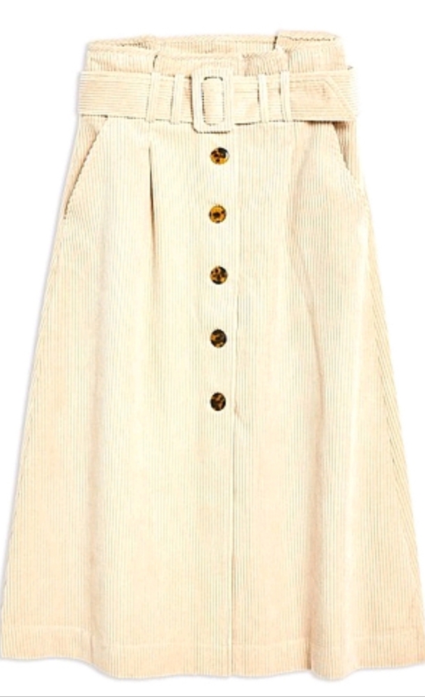 Topshop High Rise Belted A Line Corduroy Skirt